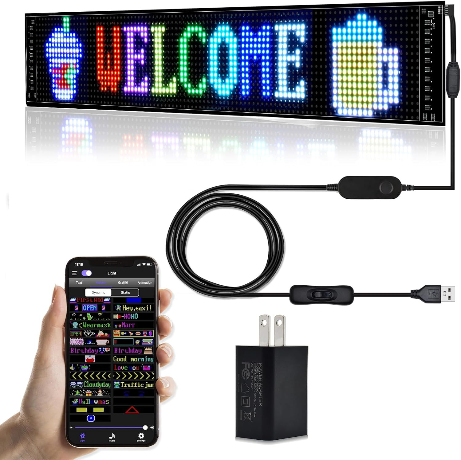 Programmable LED Car Sign,Scrolling LED Sign,Flexible LED RGB Message Display,Bl