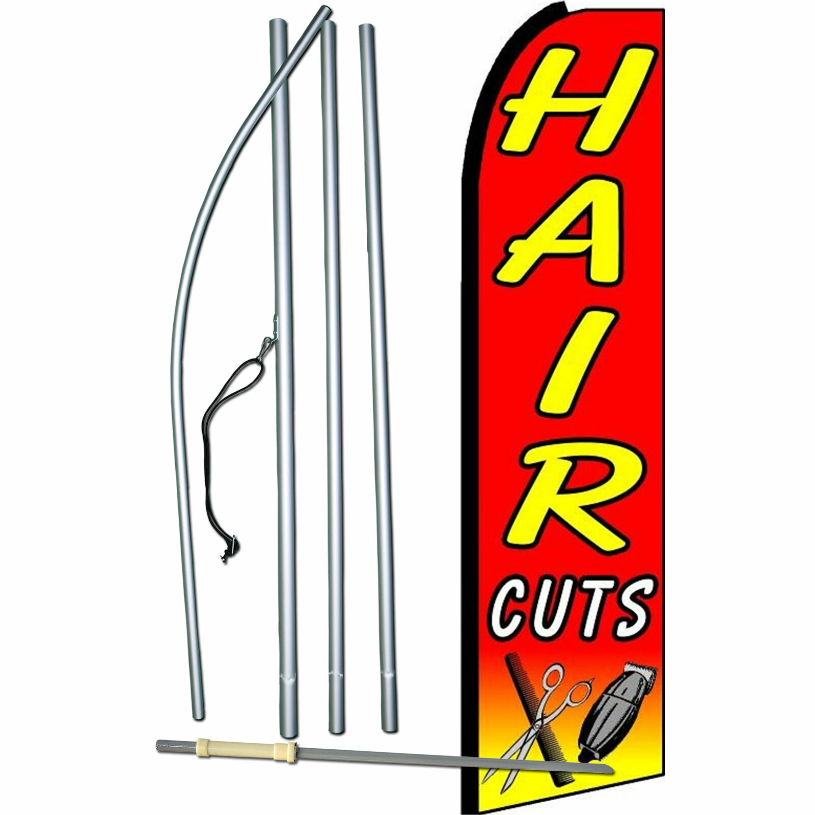 Hair Cuts Flag Flutter Feather Banner Swooper Advertising Bundle Kit COMPLETE