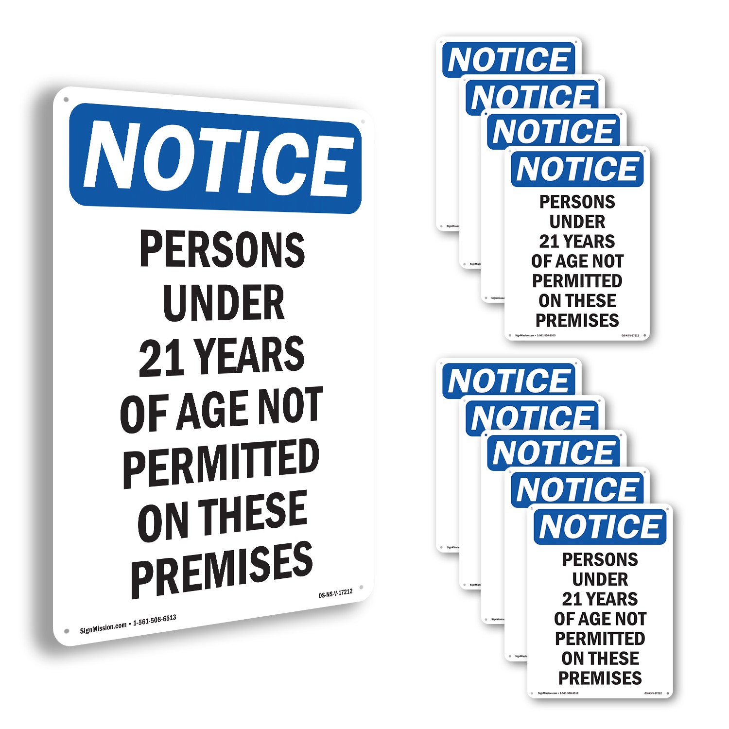 Persons Under 21 Years Of Age OSHA Notice Sign Metal Plastic, Decal 5 or 10 Pack