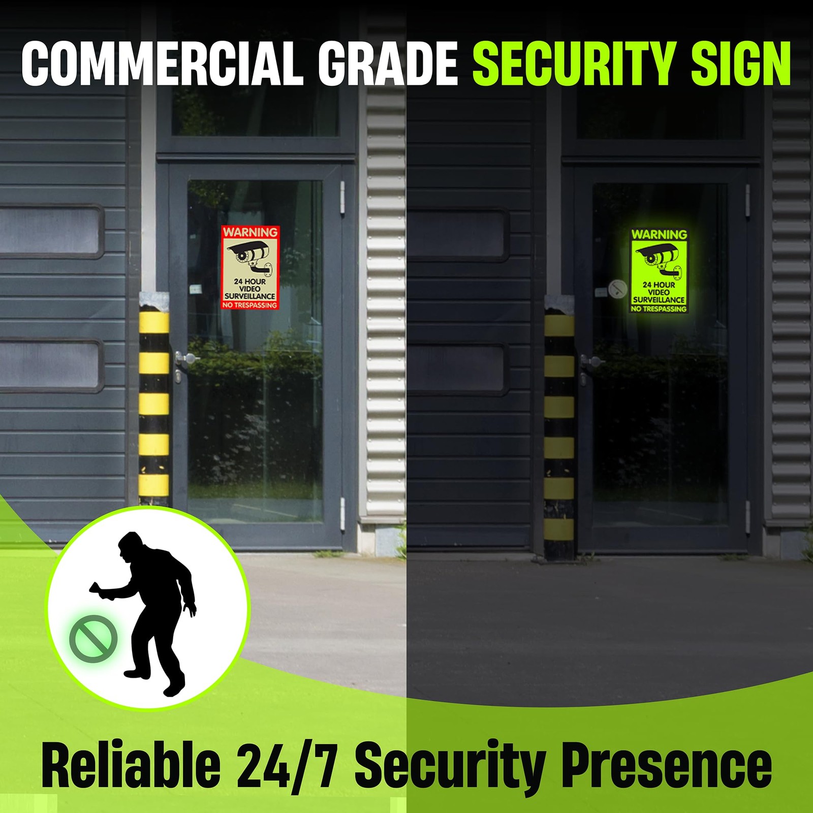 GLO-X Warning 24 Hour Video Surveillance Signs – (Commercial XL 10″ x 7″) Glo…