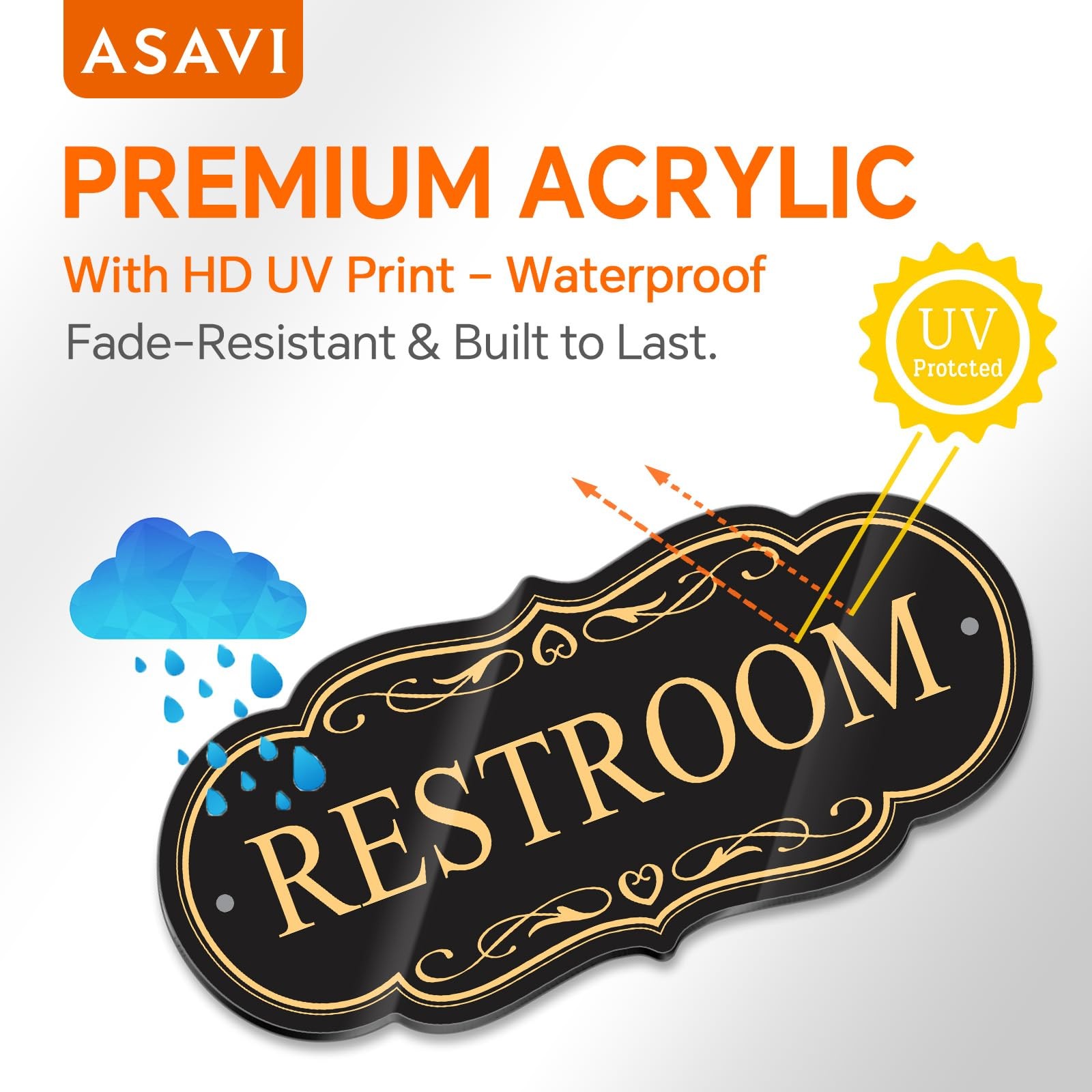 Restroom Sign 8×3.5 Inch Waterproof Acrylic SelfAdhesive Black Gold Office
