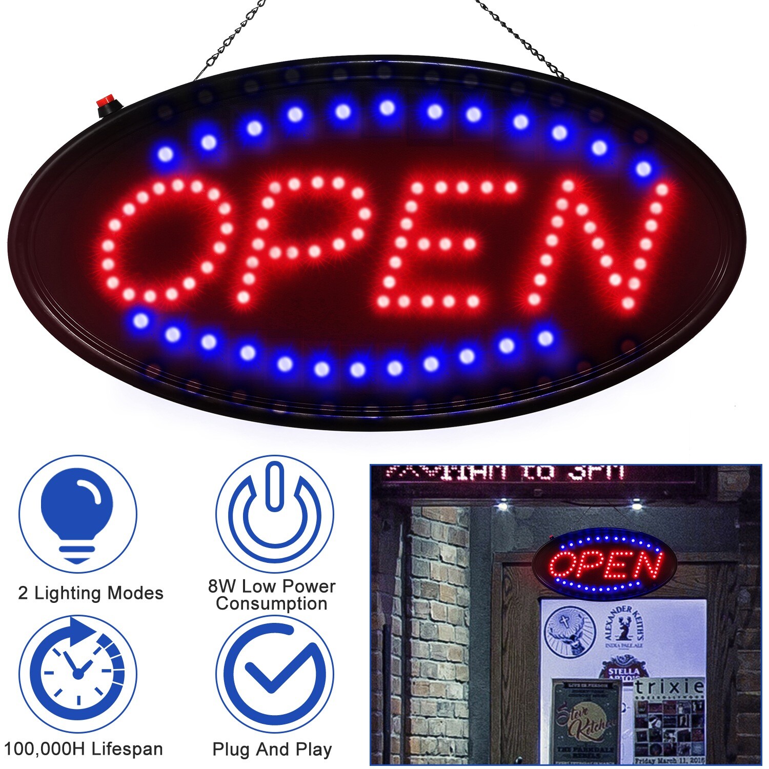 Ultra Bright LED Neon Open Sign Flash/Normal Lighting Store Business Sign Light