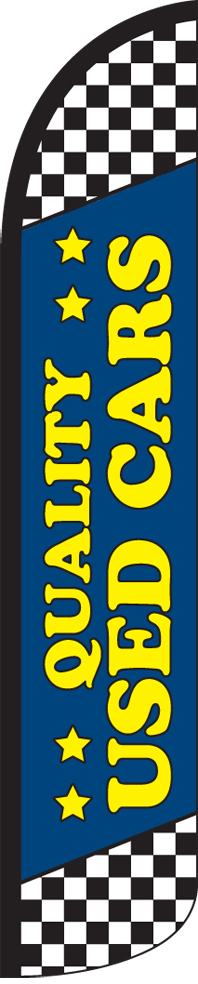 Quality Used Cars Blue 15′ Tall Windless Swooper Feather Banner Flag & Pole Kit