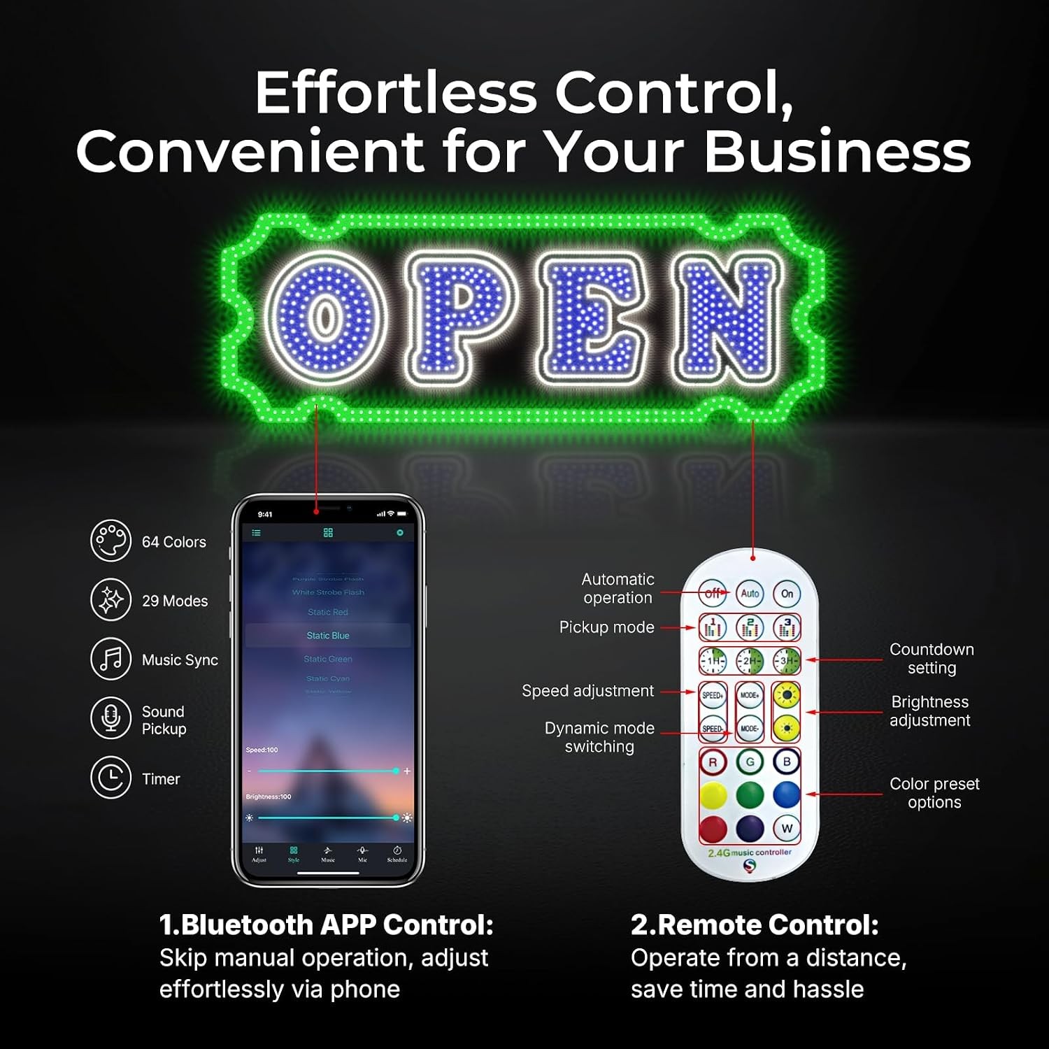 40″ LED Open Sign with Smart App Remote Control Timer for Business Use Digital