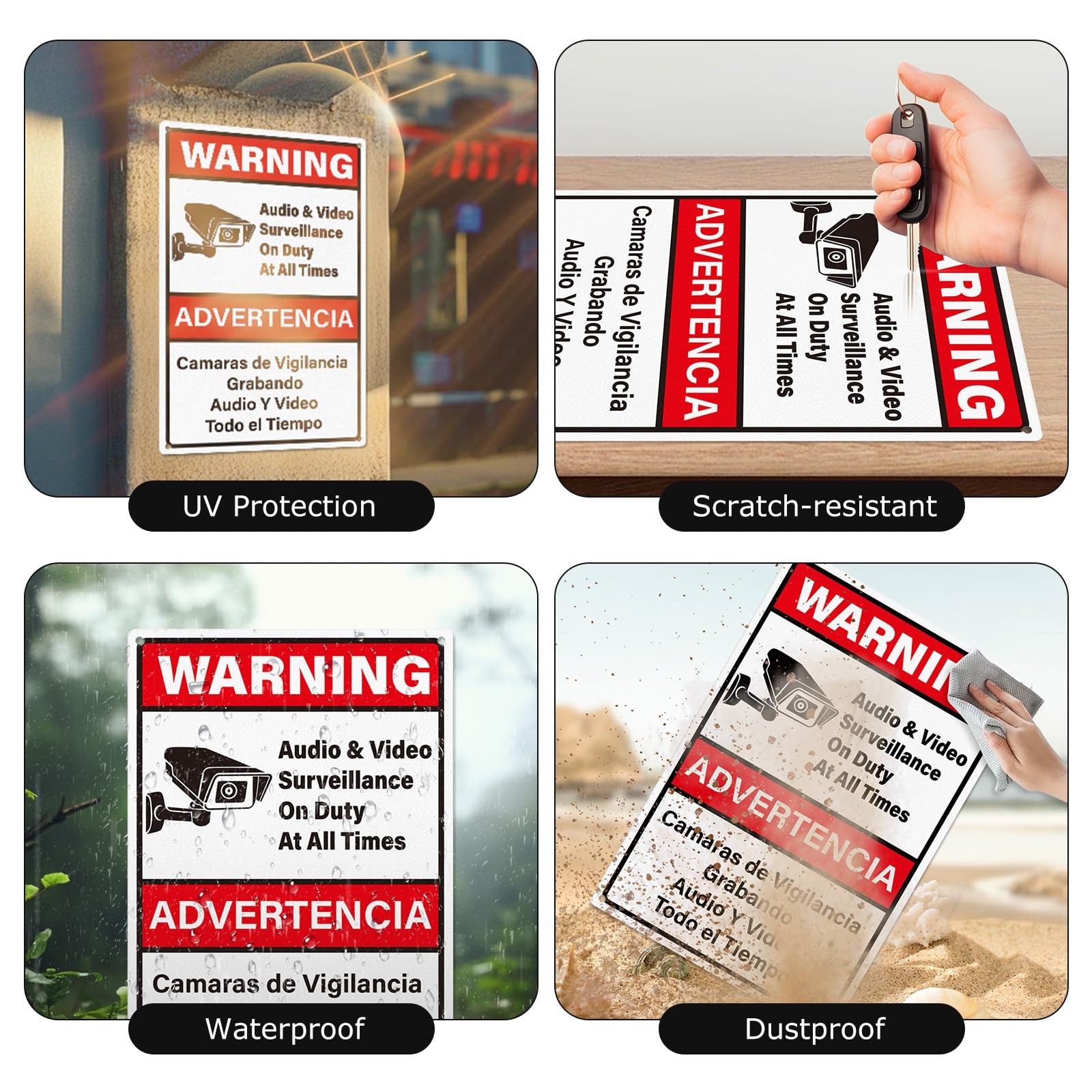 YIKIADA 2 Pack Video Surveillance Signs Bilingual 12 × 8 Inches Rust Free