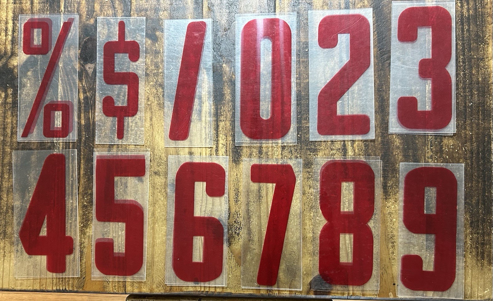 Lot of 24 Vintage Marquee Billboard Sign 9″ Translucent Red Numbers & Symbols