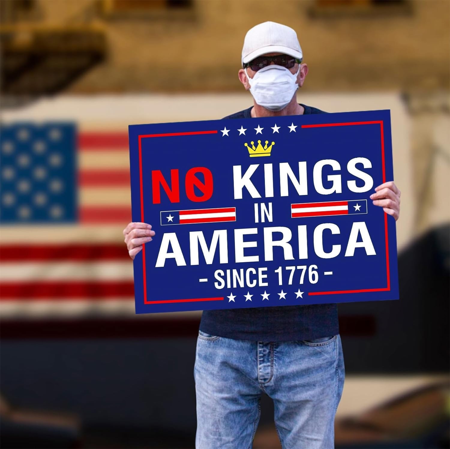 No Kings In America Lawn Sign – Bold Double-Sided Political Statement 18×12
