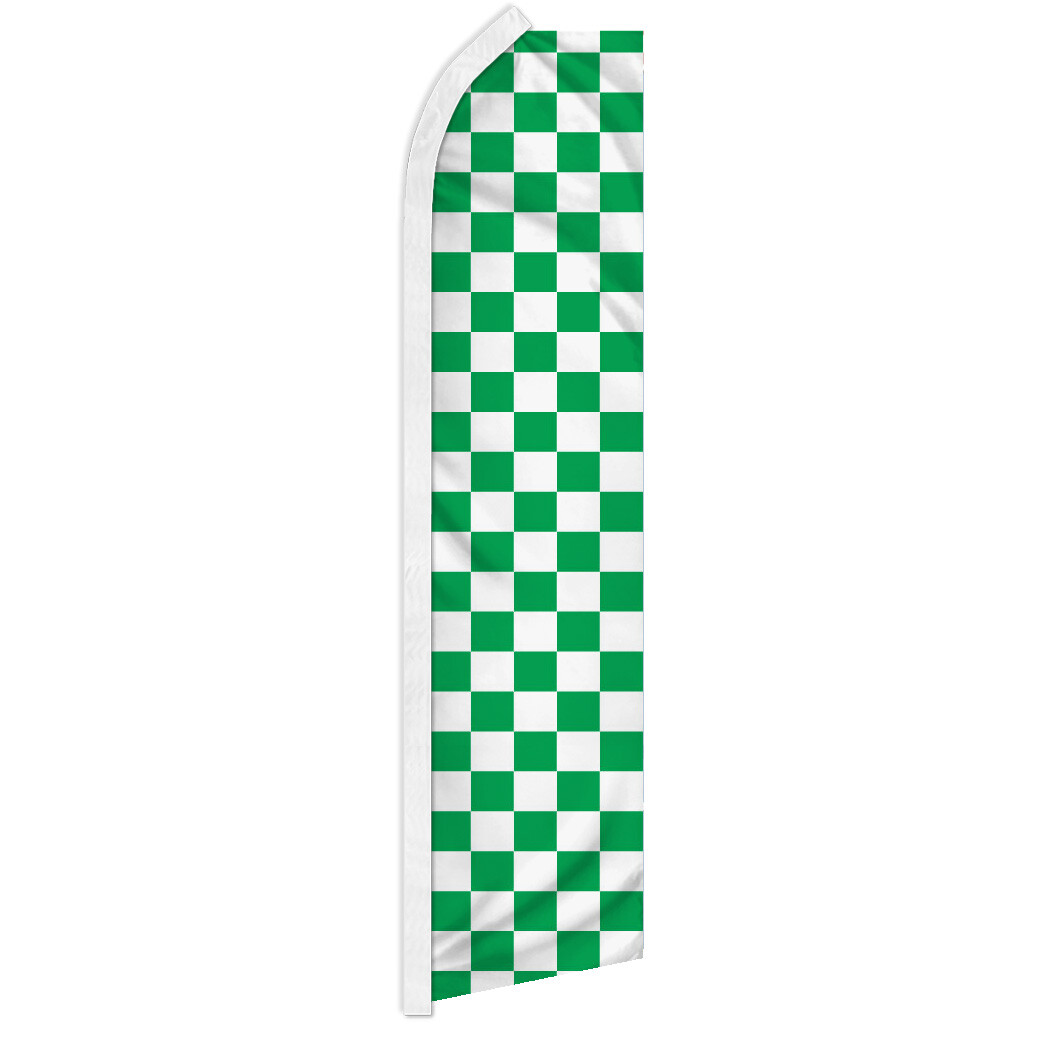 Green & White Checkered Advertising Swooper Feather Flag Racing