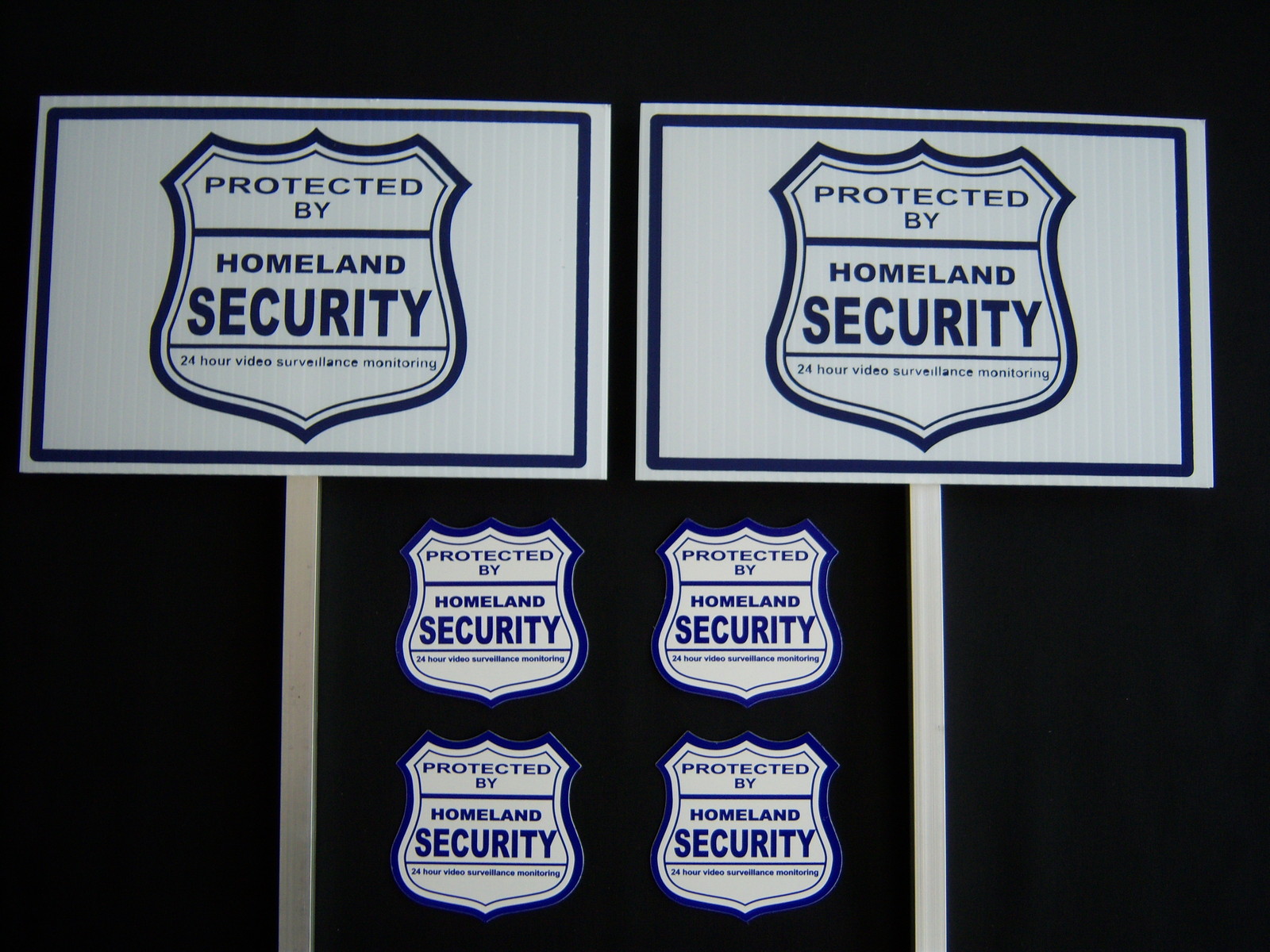 2 HOMELAND SECURITY SIGNS + 4 DECALS – 2 STAKES ..#PS-410