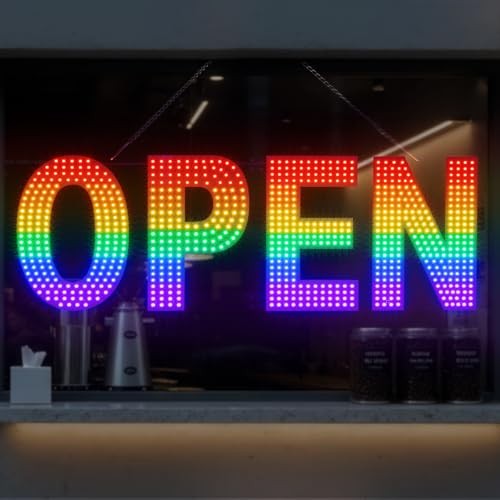 LED Open Signs for Business 30×10 Inch Rainbow Light Up