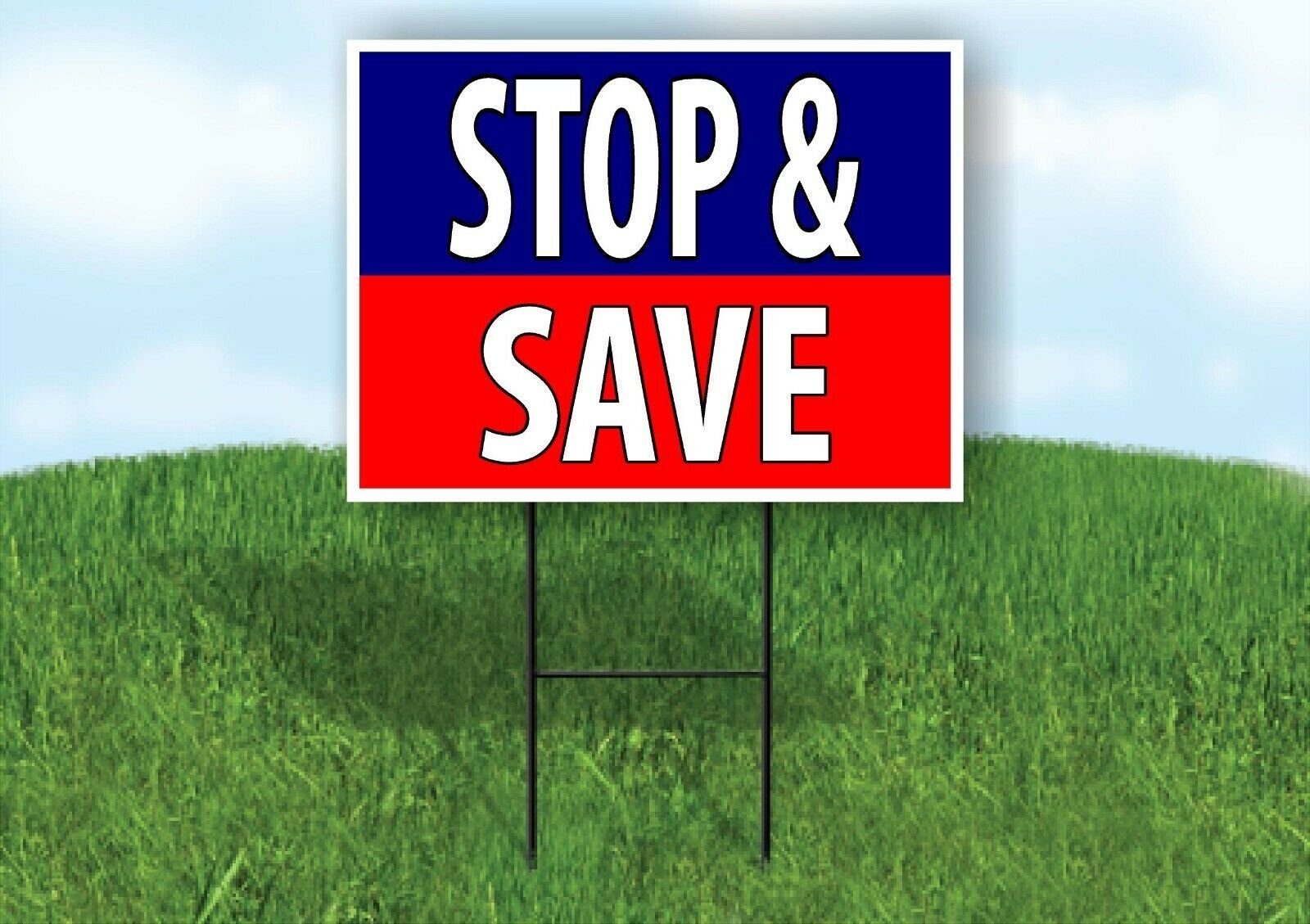 STOP AND SAVE BLUE RED Yard Sign with Stand LAWN SIGN