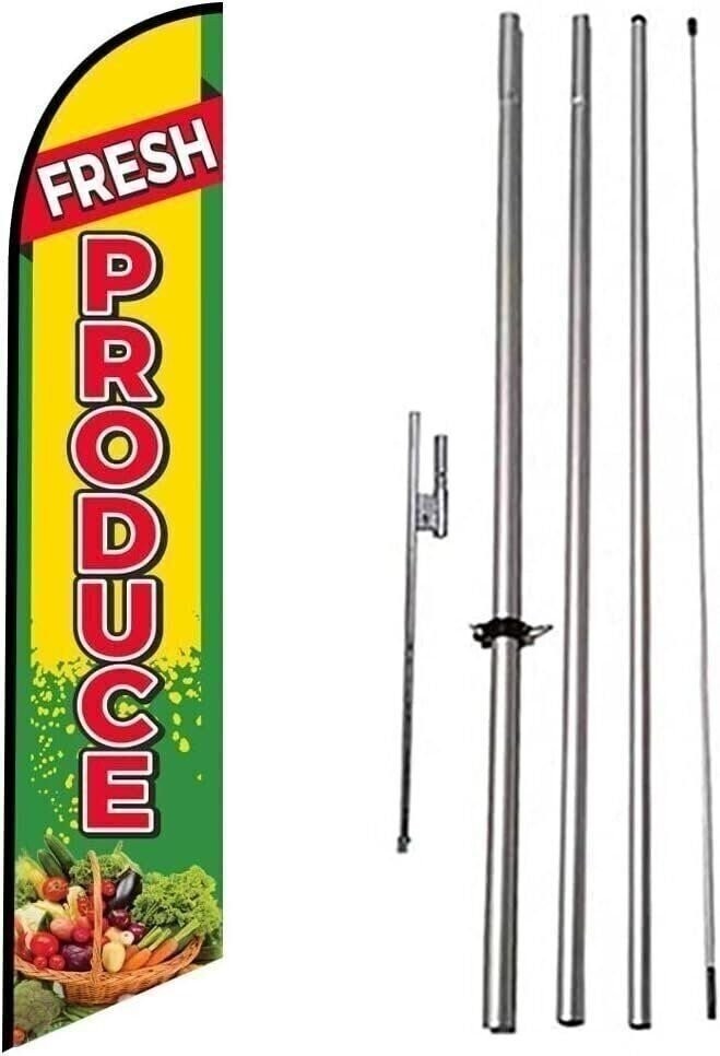 Fresh Produce Advertising Feather Banner Swooper Flag Sign with Flag Pole Kit…