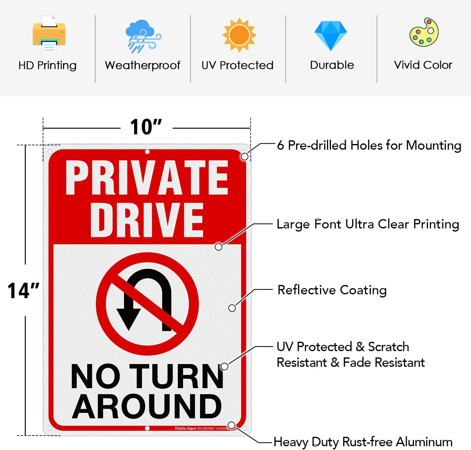 No Turn Around Driveway Signs 2 Pack 14×10 Rust Free Aluminum Reflective NEW