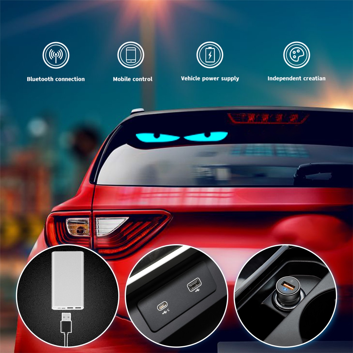Devil Eyes Light for Car -LED Display Screen DIY Truck Windshield Eyes Lights