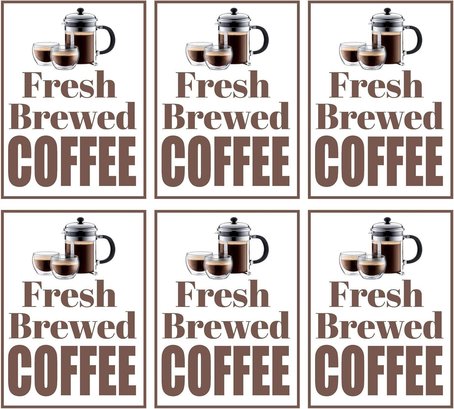 Fresh Brewed Coffee Retail Window Display Paper Signs | Pack of 6 | 18″w x 24″h