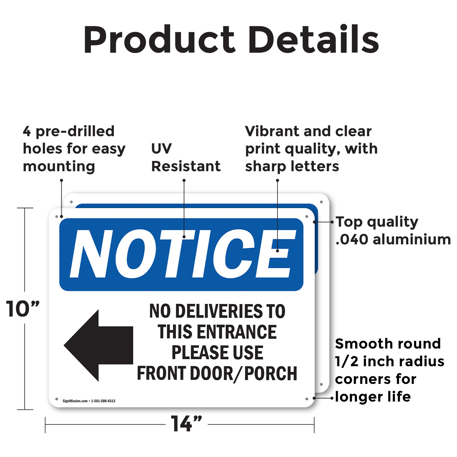 (2 Pack) No Deliveries To This Entrance OSHA Notice Sign Decal Metal Plastic