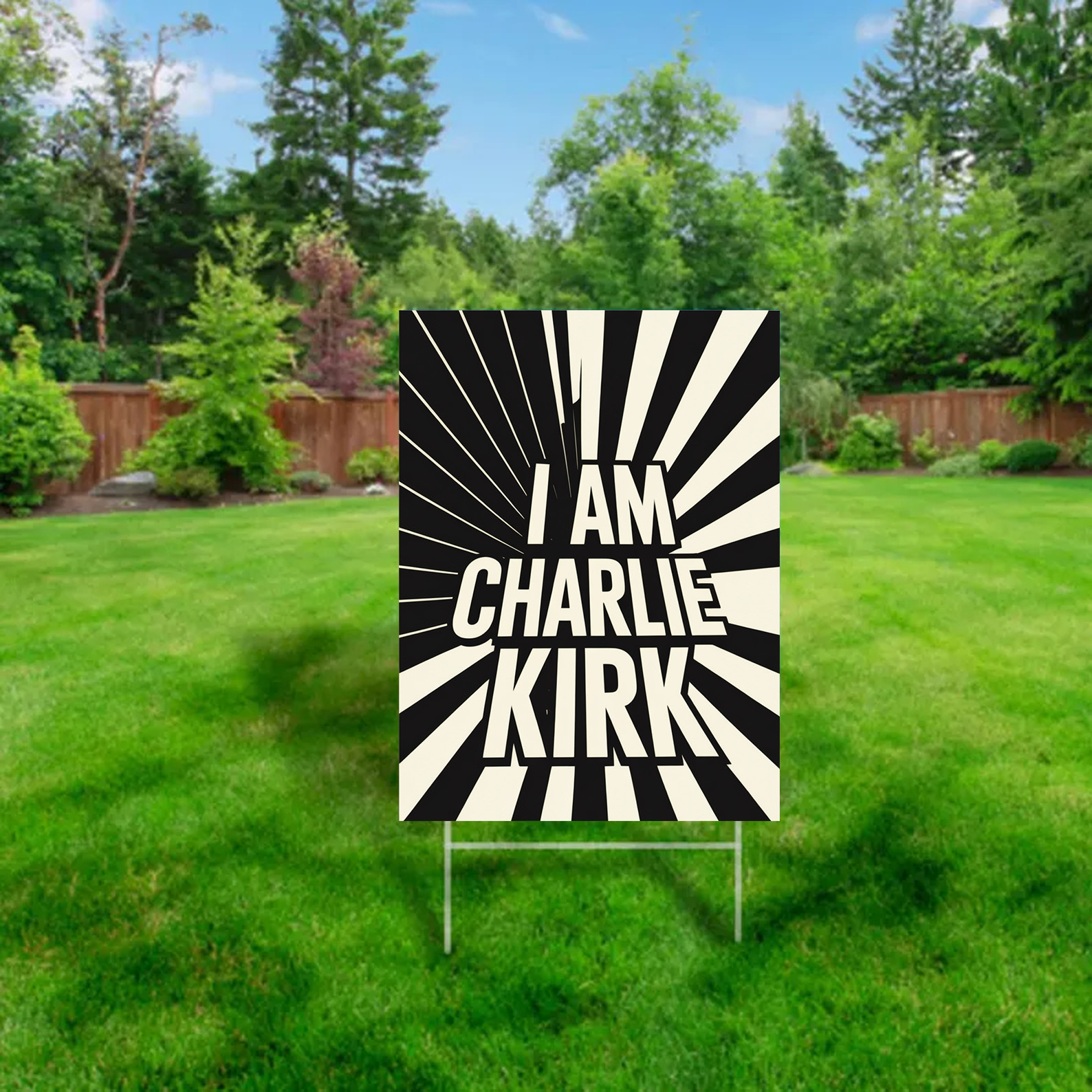 Outdoor Yard Sign “I Am Charlie Kirk” Bold Black and White Decorative Display