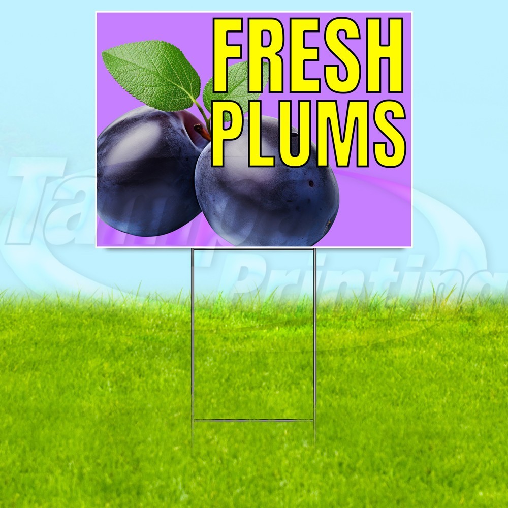 FRESH PLUMS 18×24 Yard Sign Fruit Plastic Corrugated WITH STAKE USA YS07724