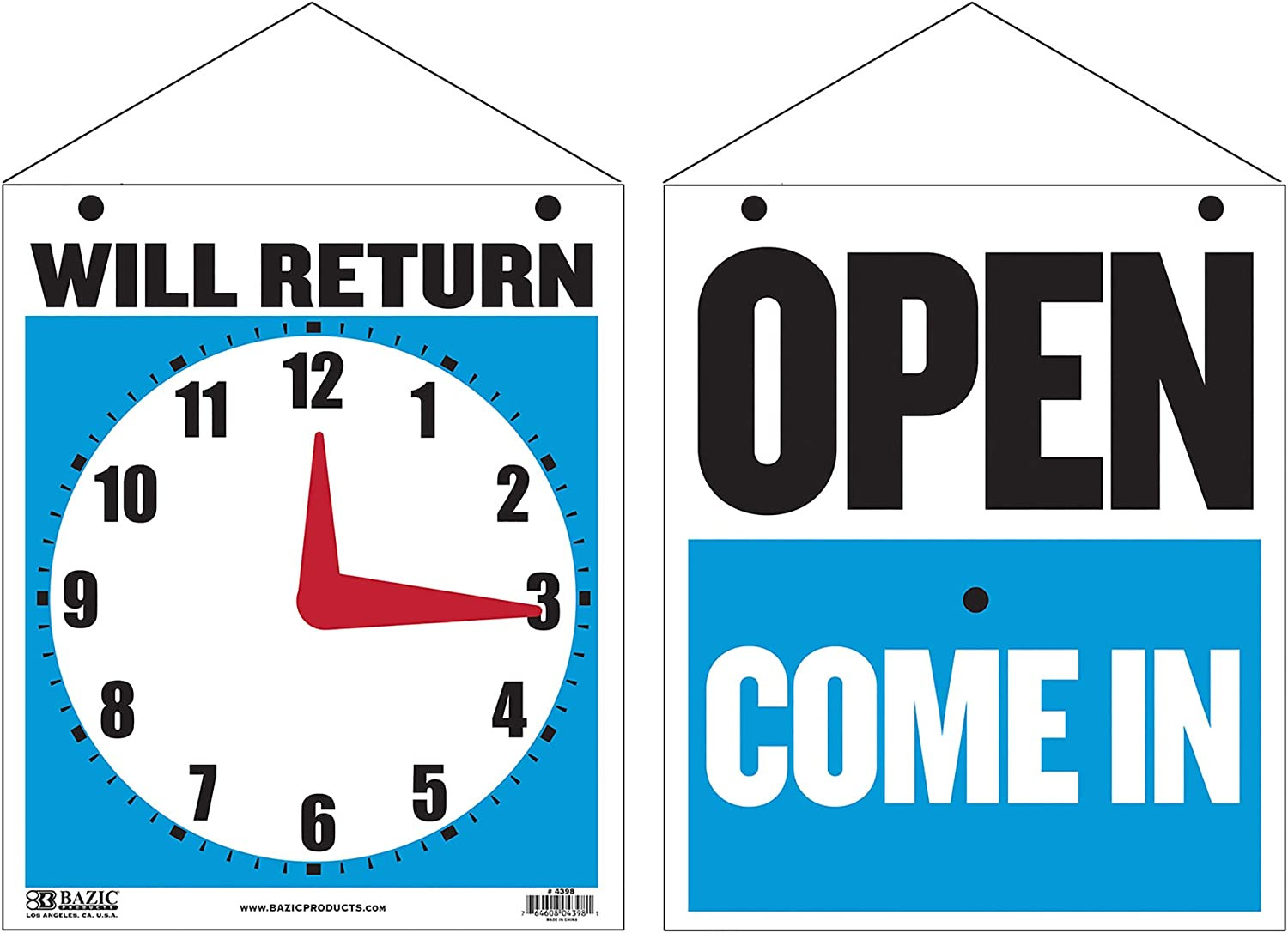 Open Sign 7.5″X9″, Clock Will Return Will Be Back, Double Sides Plastic Vinyl Si