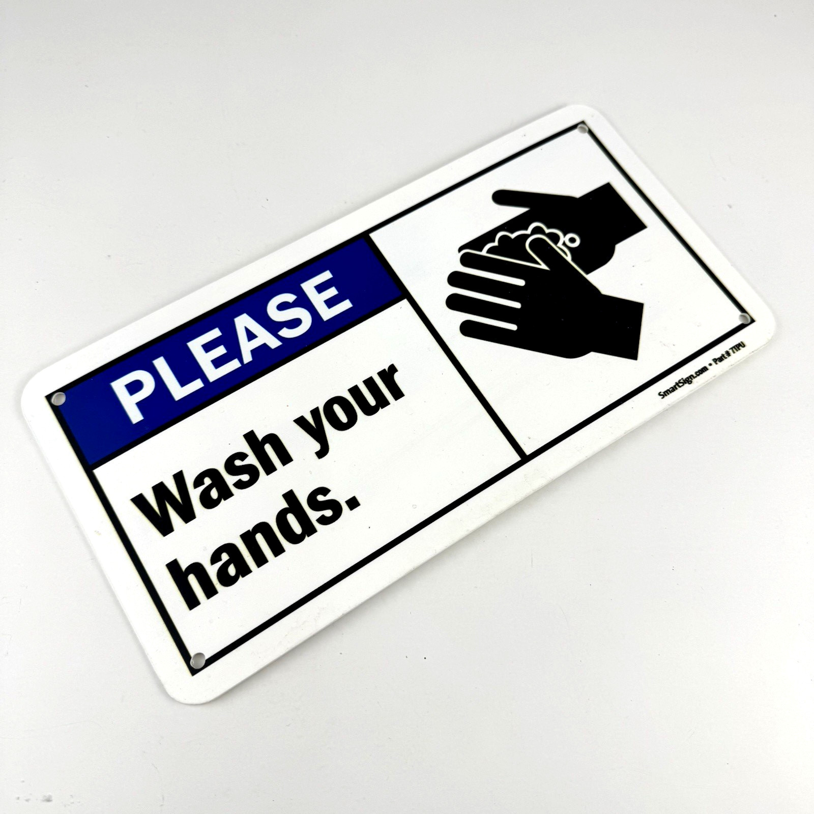 PLEASE Wash Your Hands Sign 5 x 10 Inch Plastic Wall Mount Hygiene Notice