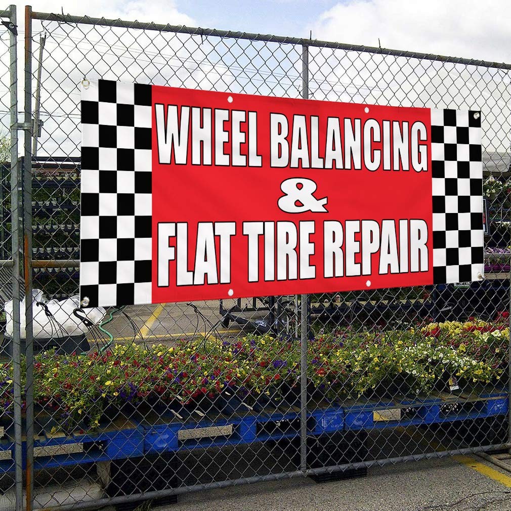 Vinyl Banner 24x48in Weatherproof for Wheel Balancing & Flat Tire Repair