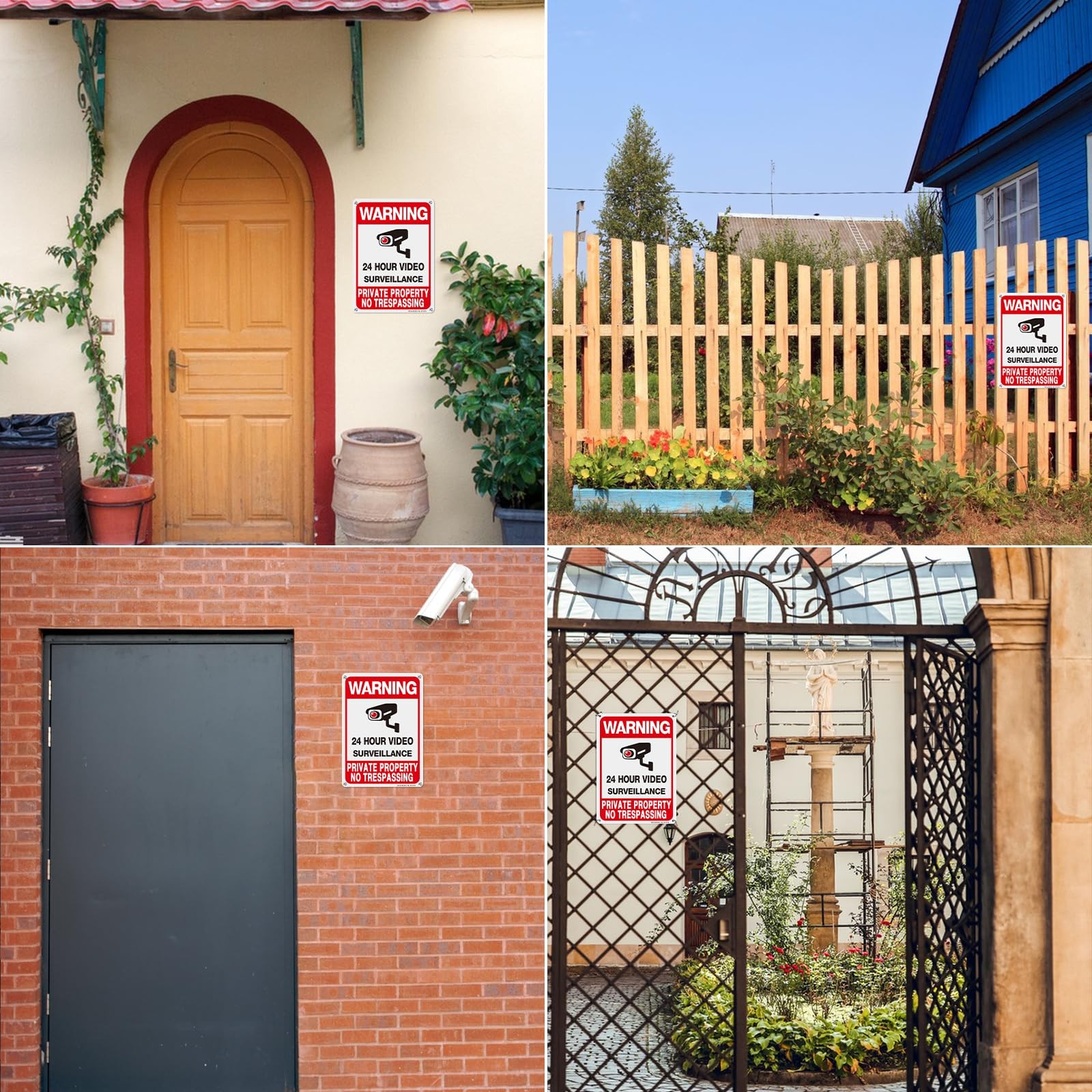 4Pack No Trespassing Security Signs Durable 10×7 Aluminum CCTV Property Sign