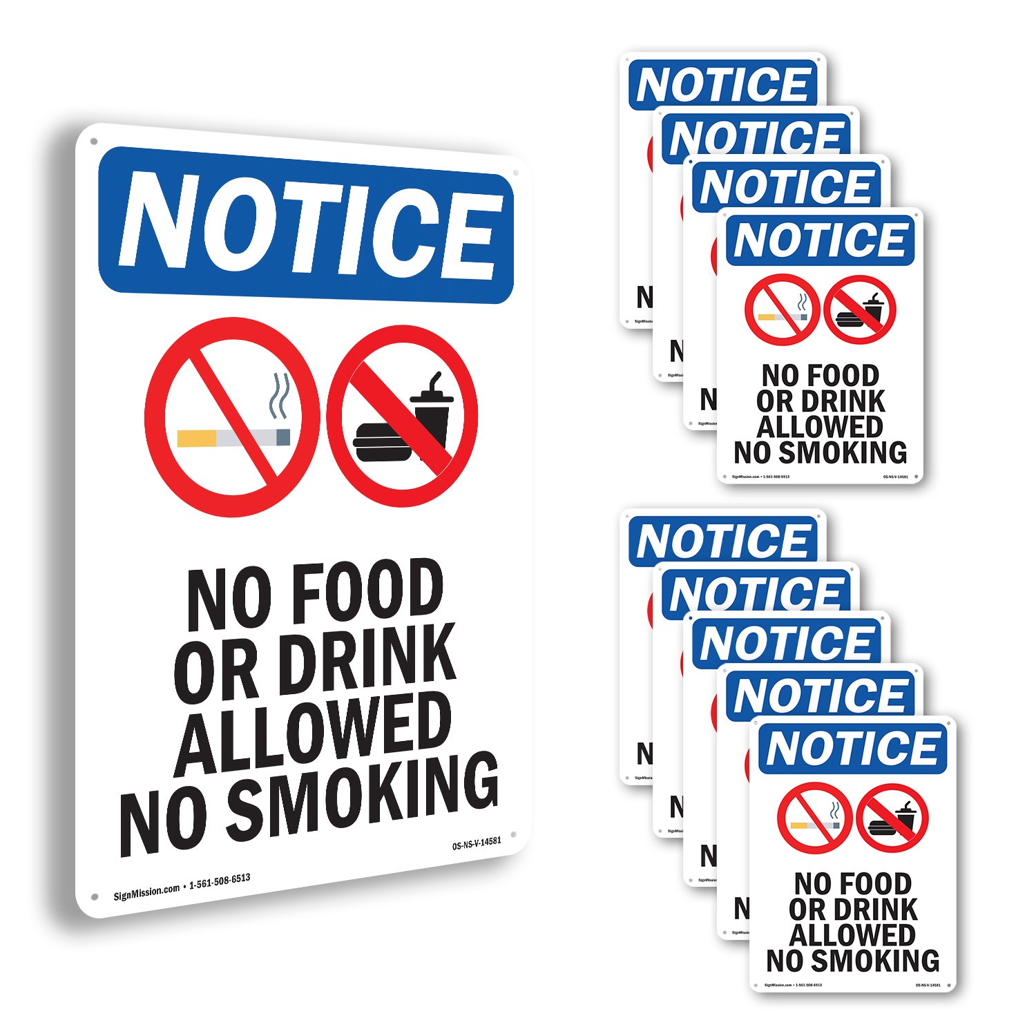 No Food Or Drink Allowed OSHA Notice Sign Metal, Plastic, Decal – 5 or 10 Pack