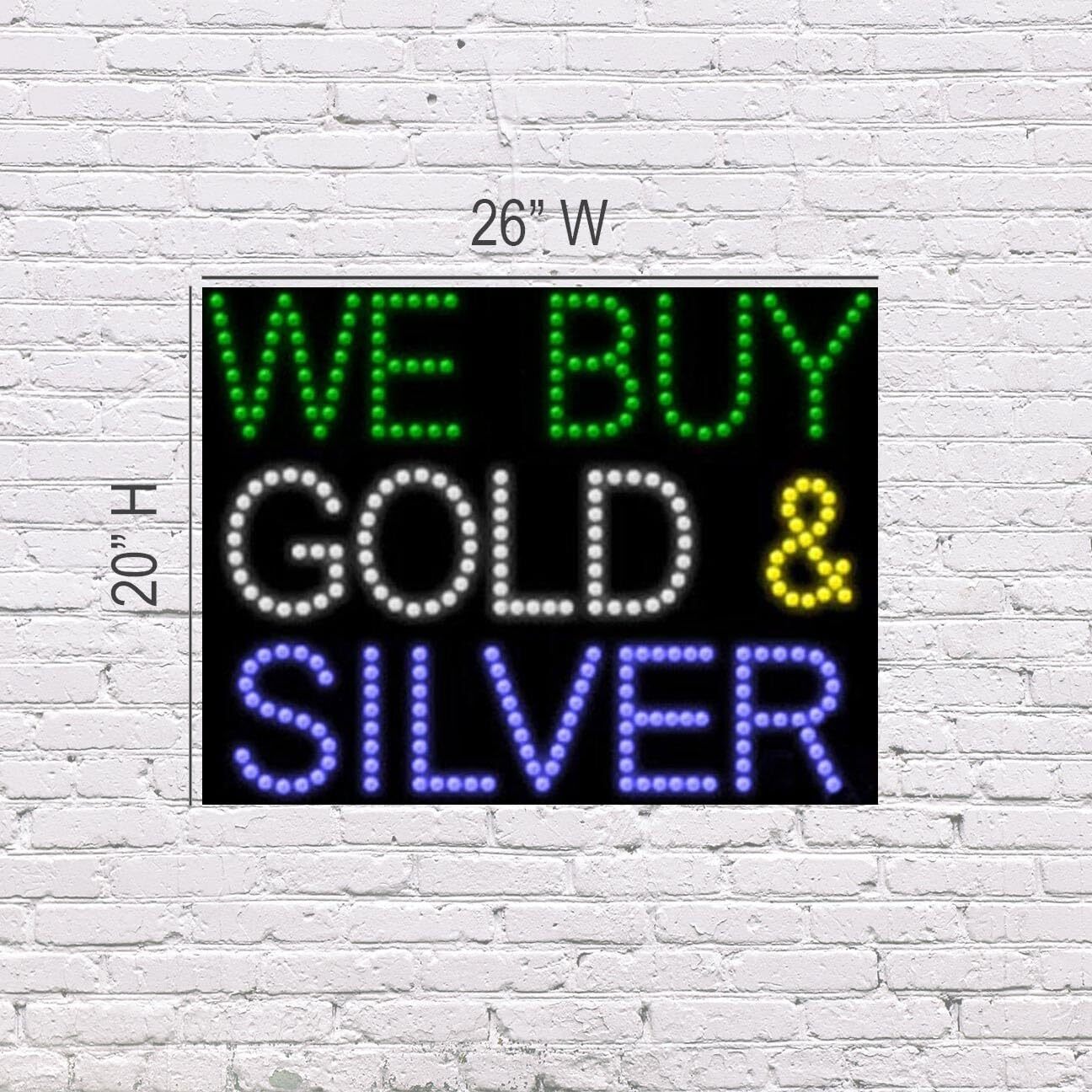 LED We Buy Gold & Silver Sign | Light Up Sign | 20″h x 26″w x 1″d