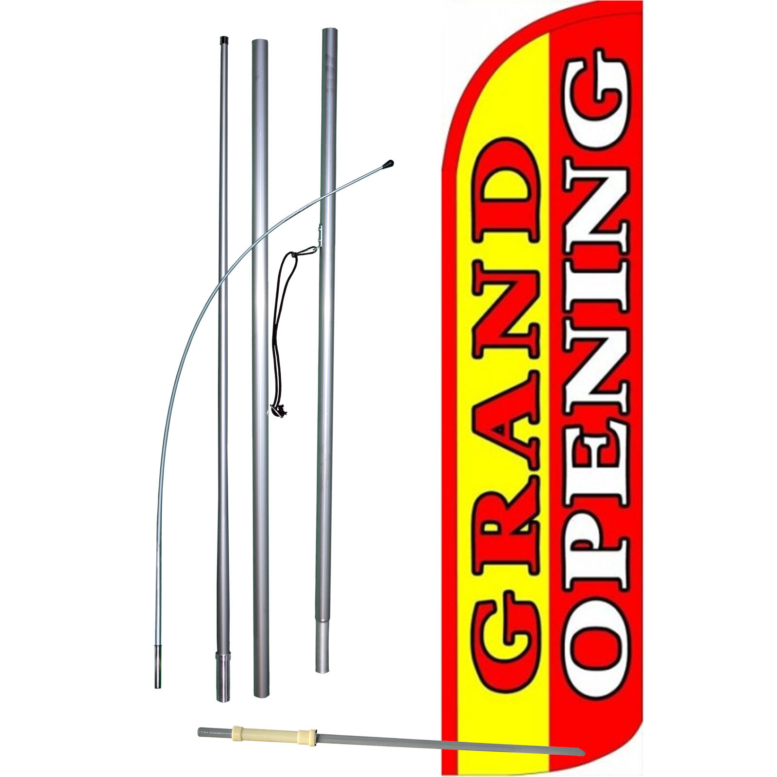 Grand Opening Red/Yellow Flag with Flag Pole and Spike