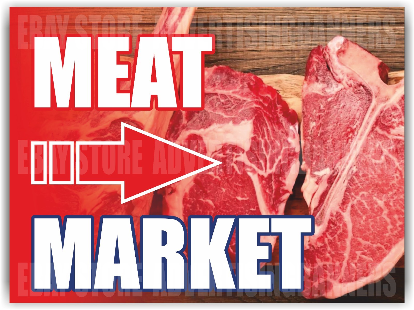 MEAT MARKET Yard Sign with H-Stakes Butcher Chicken Beef Arrow to the Right