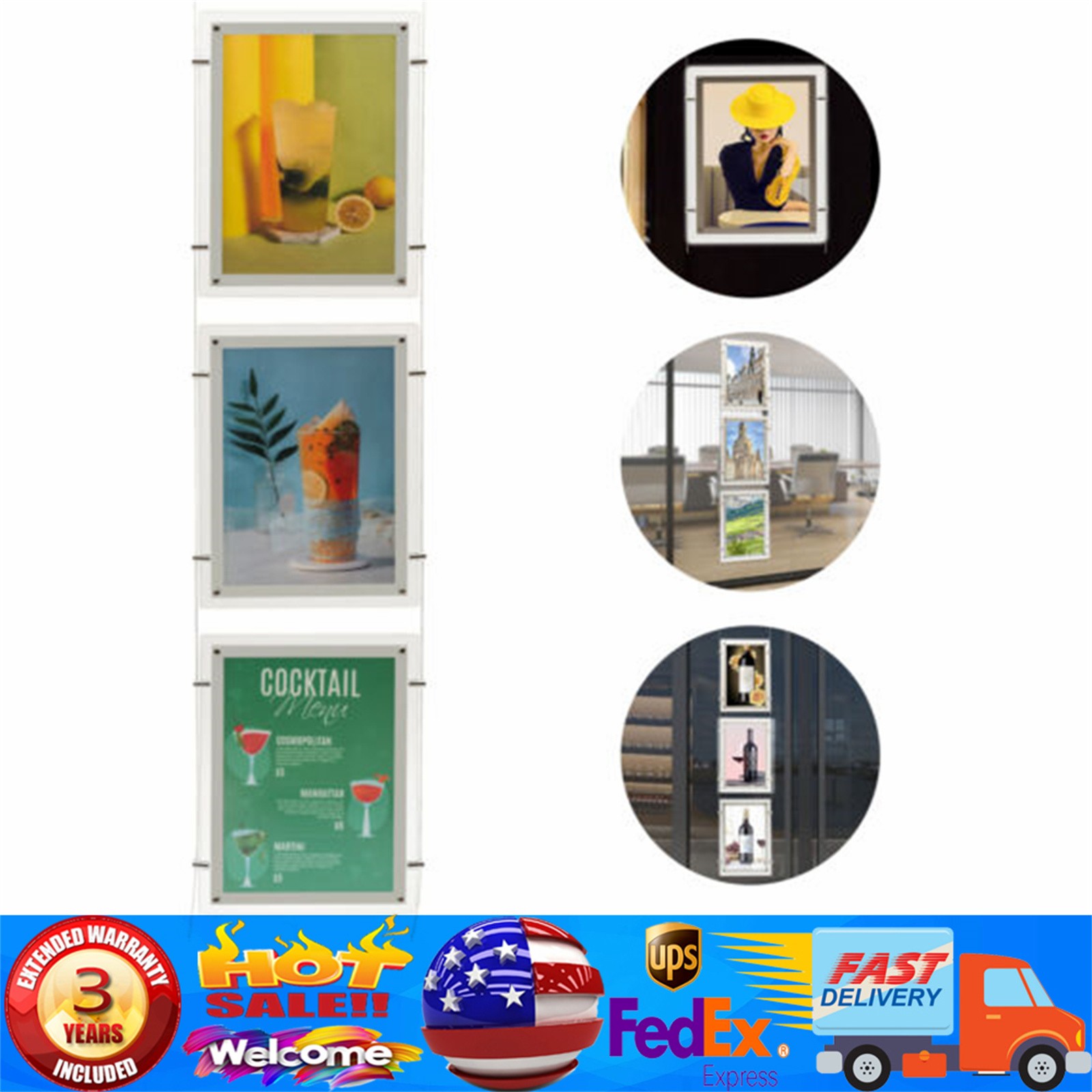 3x A3 Real Estate Window Hanging Led Backlit Picture Frame Display Sign Holder~