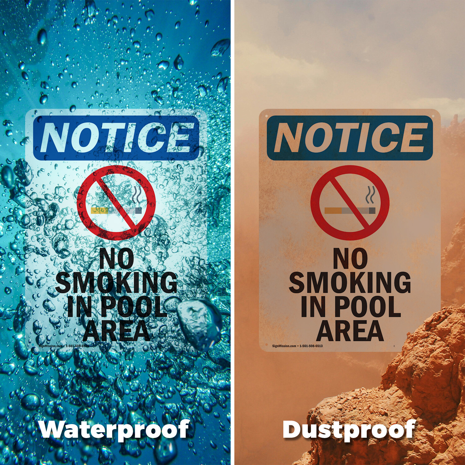 (2 Pack) No Smoking In Pool Area OSHA Notice Sign Decal Metal Plastic