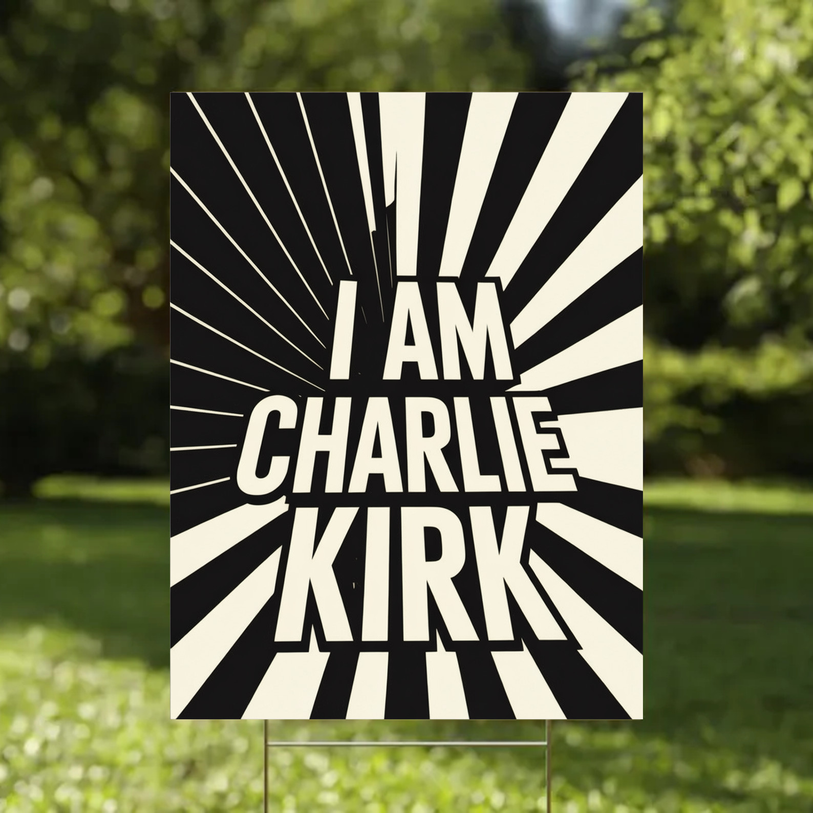 Outdoor Yard Sign “I Am Charlie Kirk” Bold Black and White Decorative Display