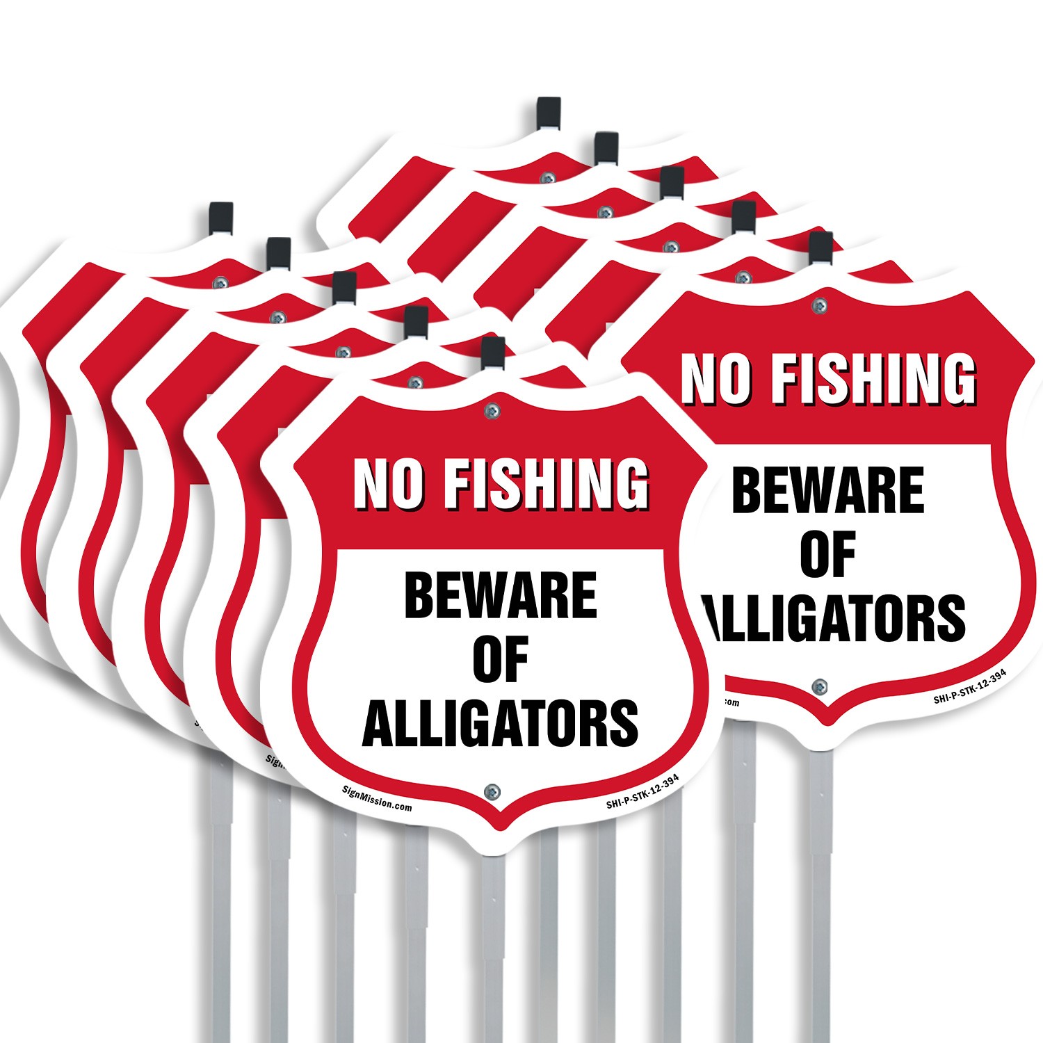 No Fishing Shield Sign Beware Of Alligators Shield Shaped Sign With Stake