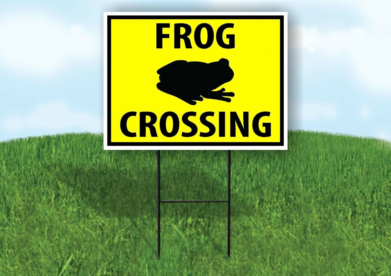 FROG CROSSING FROG YELLOW Yard Sign Road with Stand LAWN SIGN