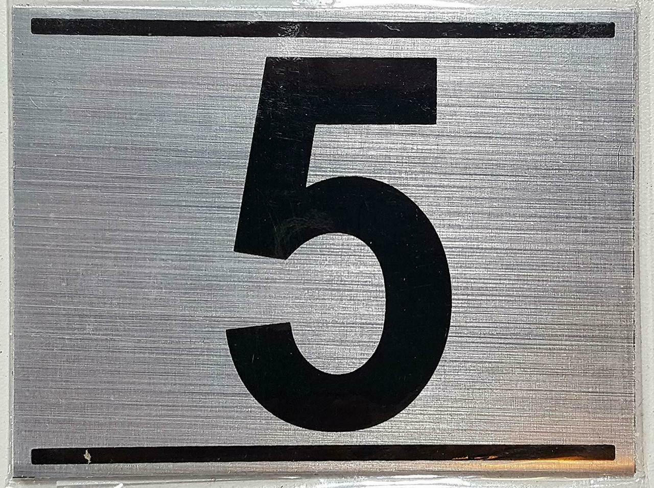 APARTMENT NUMBER FIVE (5) SIGN – -BRUSHED ALUMINUM (2.25X3)–REF24-1027