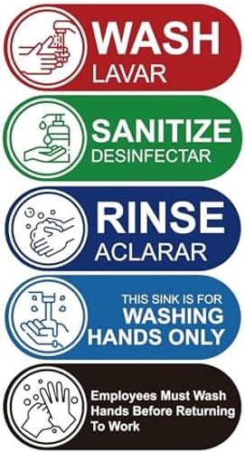 5PCS Wash Rinse Sanitize Sink Labels Stickers，Waterproof Employees Must Wash …