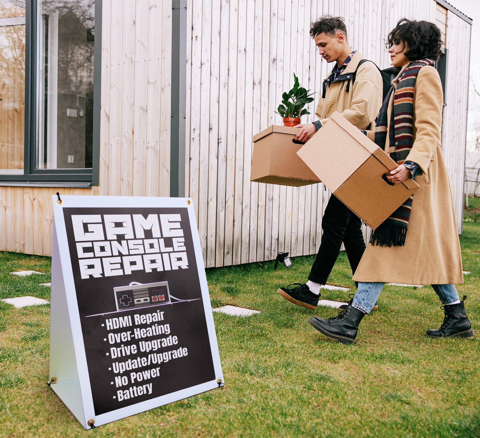 Game Console Repair A-Frame Sidewalk Sign Xbox PlayStation Fix Expert Service