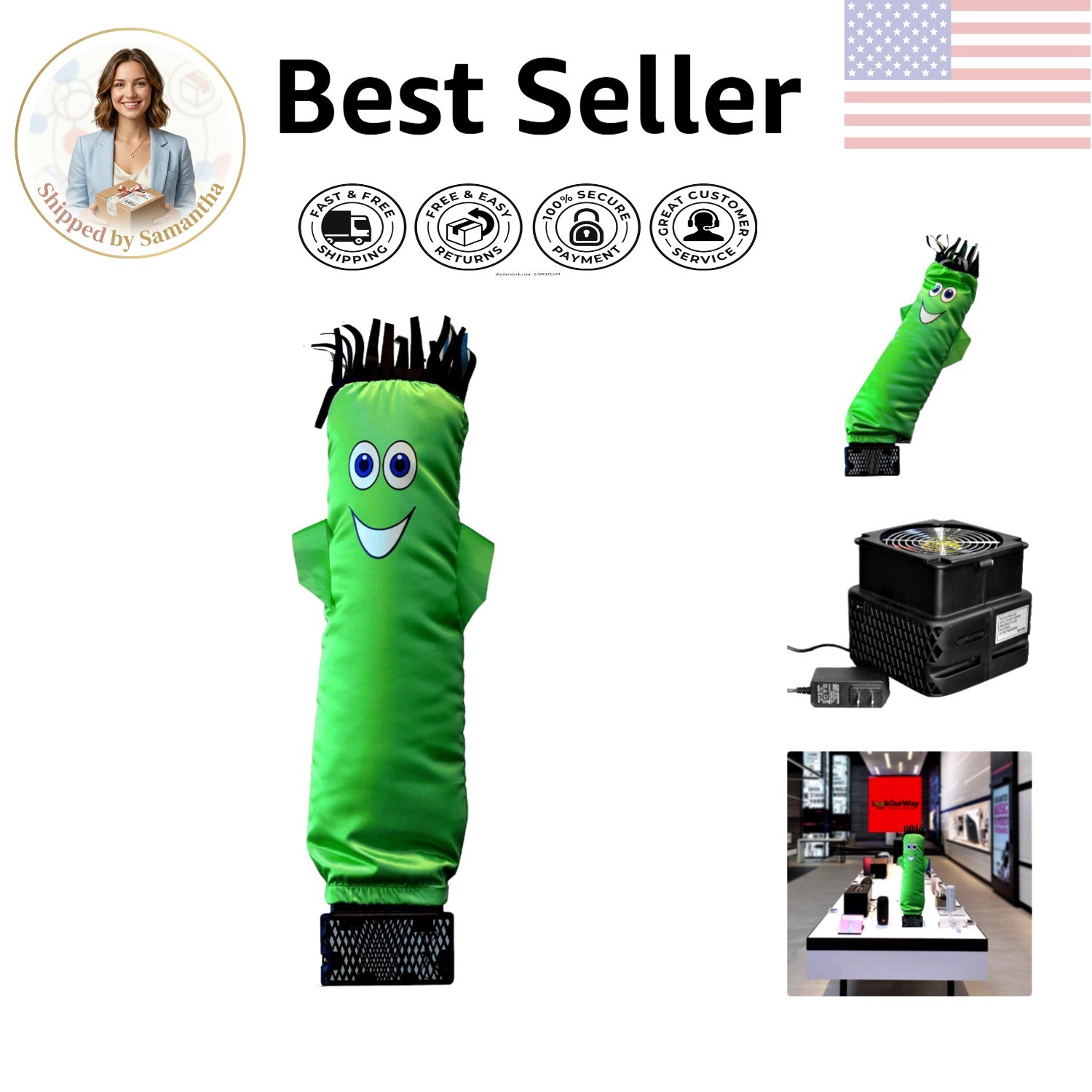 29” Green Inflatable Tube Guy with Blower – Perfect for Halloween Promotions