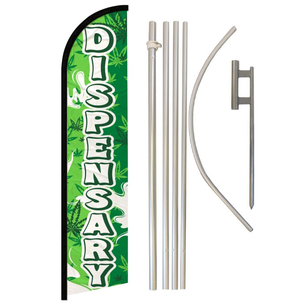 Dispensary Full Curve Windless Swooper Flag & Pole Kit Smoke Shop MMJ GRN