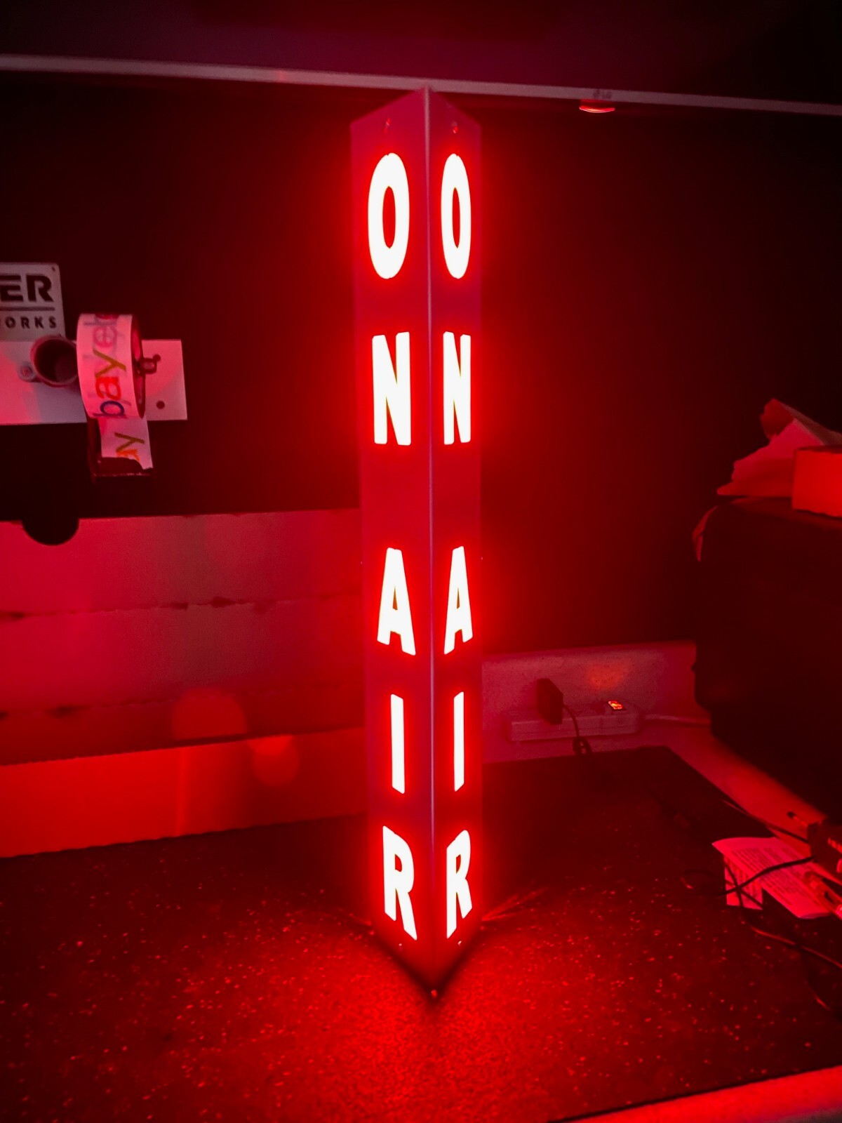 Lighted Sign “ON AIR”. 24 inch Aluminum 120V. Remote & Bluetooth.