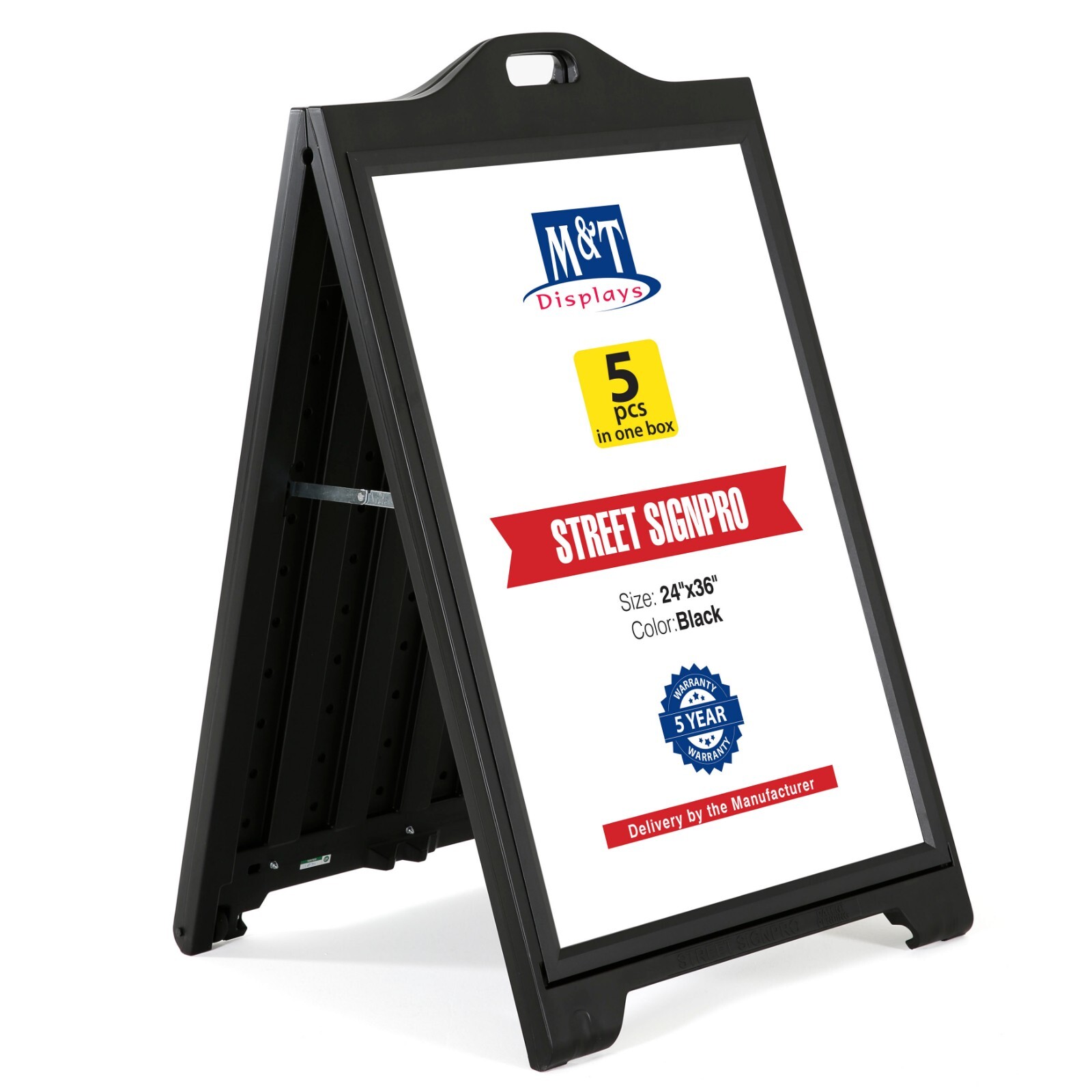 Sandwich Board A-Frame Sidewalk Sign with Protective Cover 24×36″ Black – 5 Pack