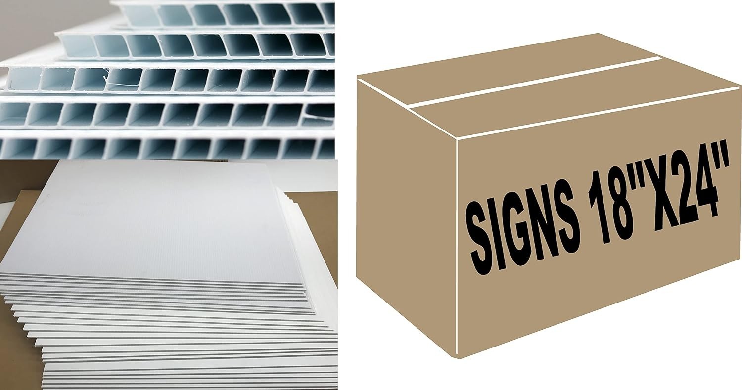 Yard Signs 50 Pack, White Blank Signs 18 x 24 inch 4mm Corrugated Plastic Sig…