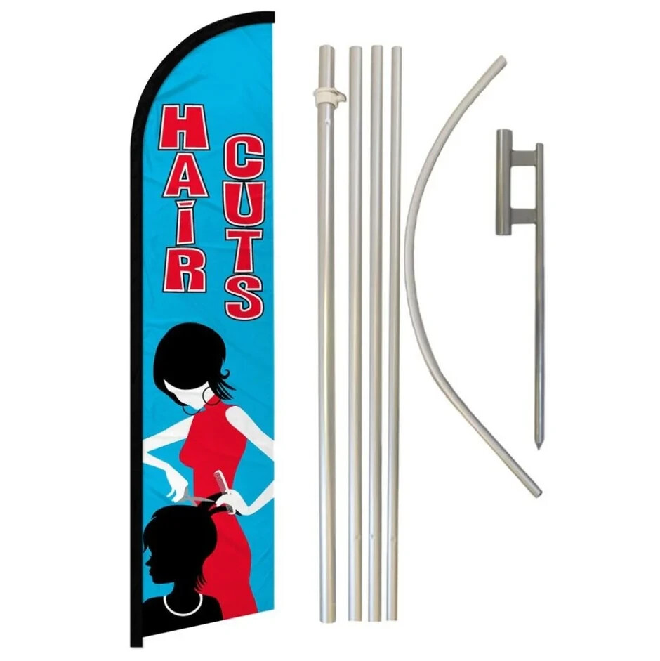 Hair Cuts Windless Advertising Banner Flag & Pole Kit