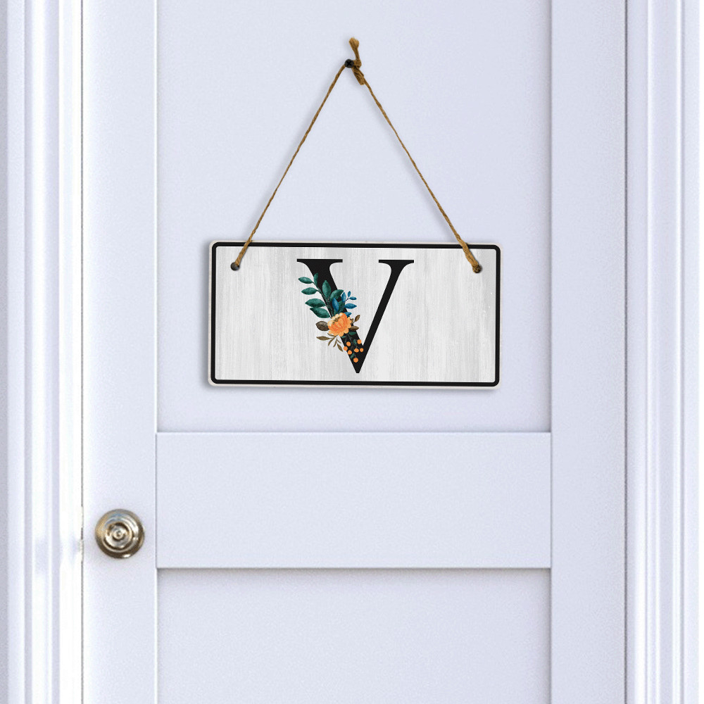 V Flower Decor 5×10 Hanging Wall or Door Sign | Alphabet Letter Room Decoration