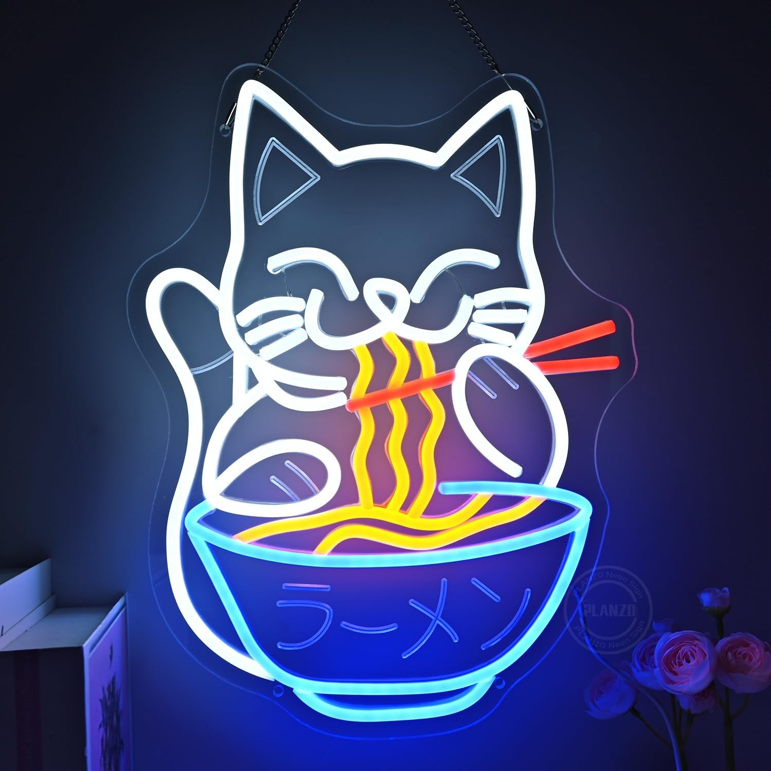 Planzo Cat Ramen Neon Sign Light Japanese Noodle Bar Restaurant Wall Decor | …