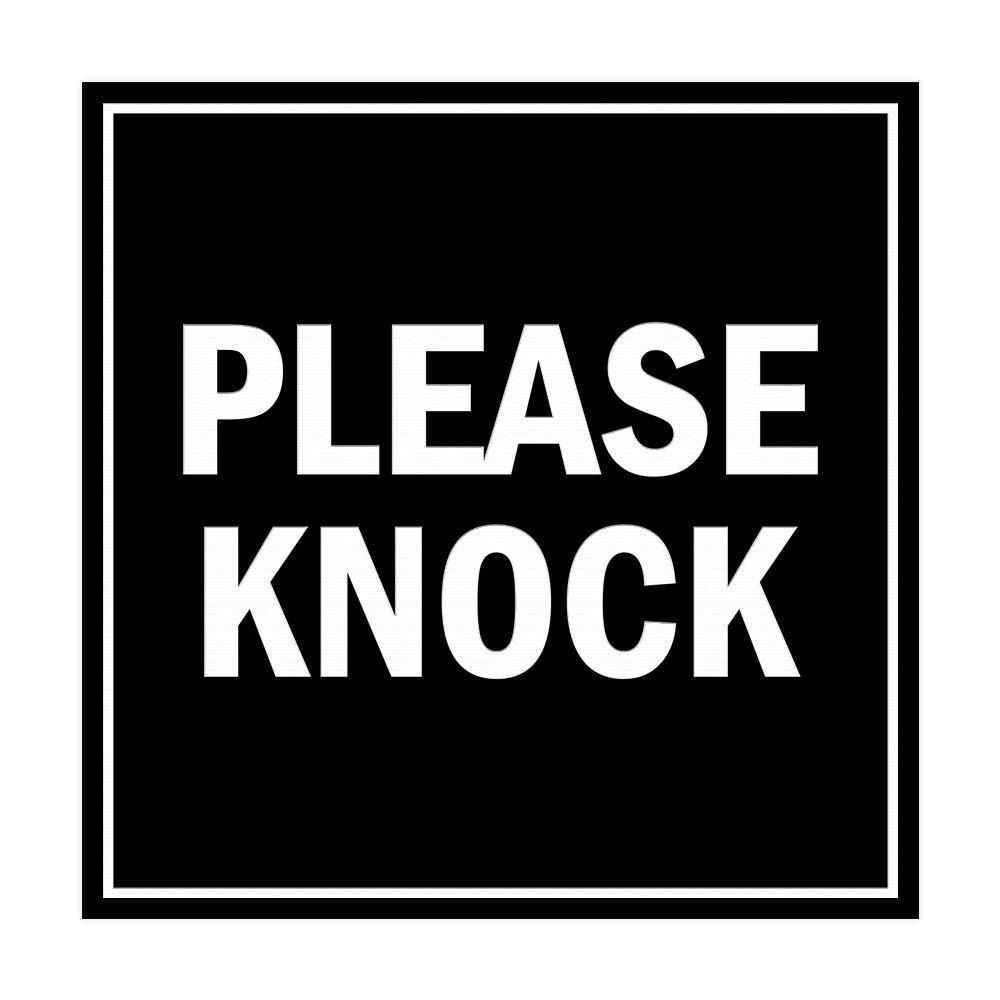 Small Black Square Please Knock Sign With Adhesive Tape Mounts Any Surface