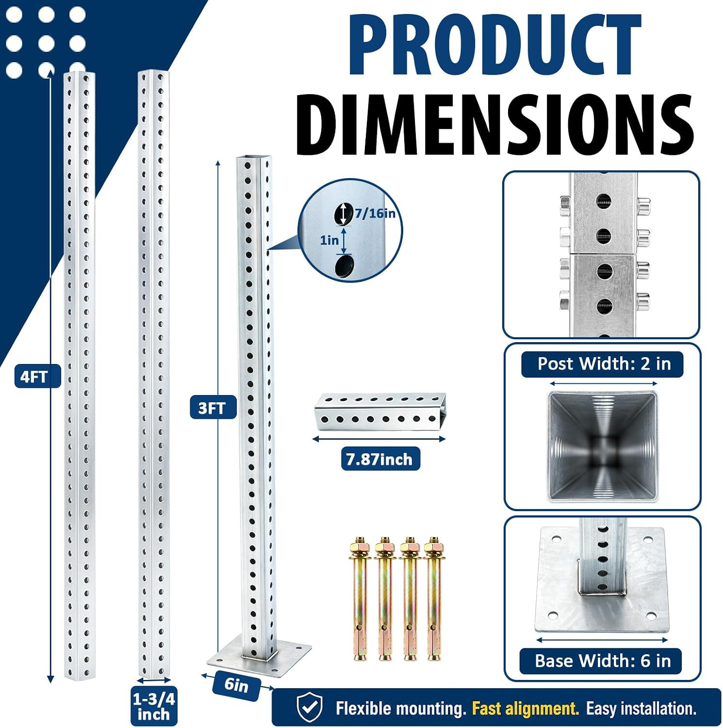 8 Ft H Square Sign Post with 3 Ft H Square Sign Post Base | 7/16 in Dia Mounting