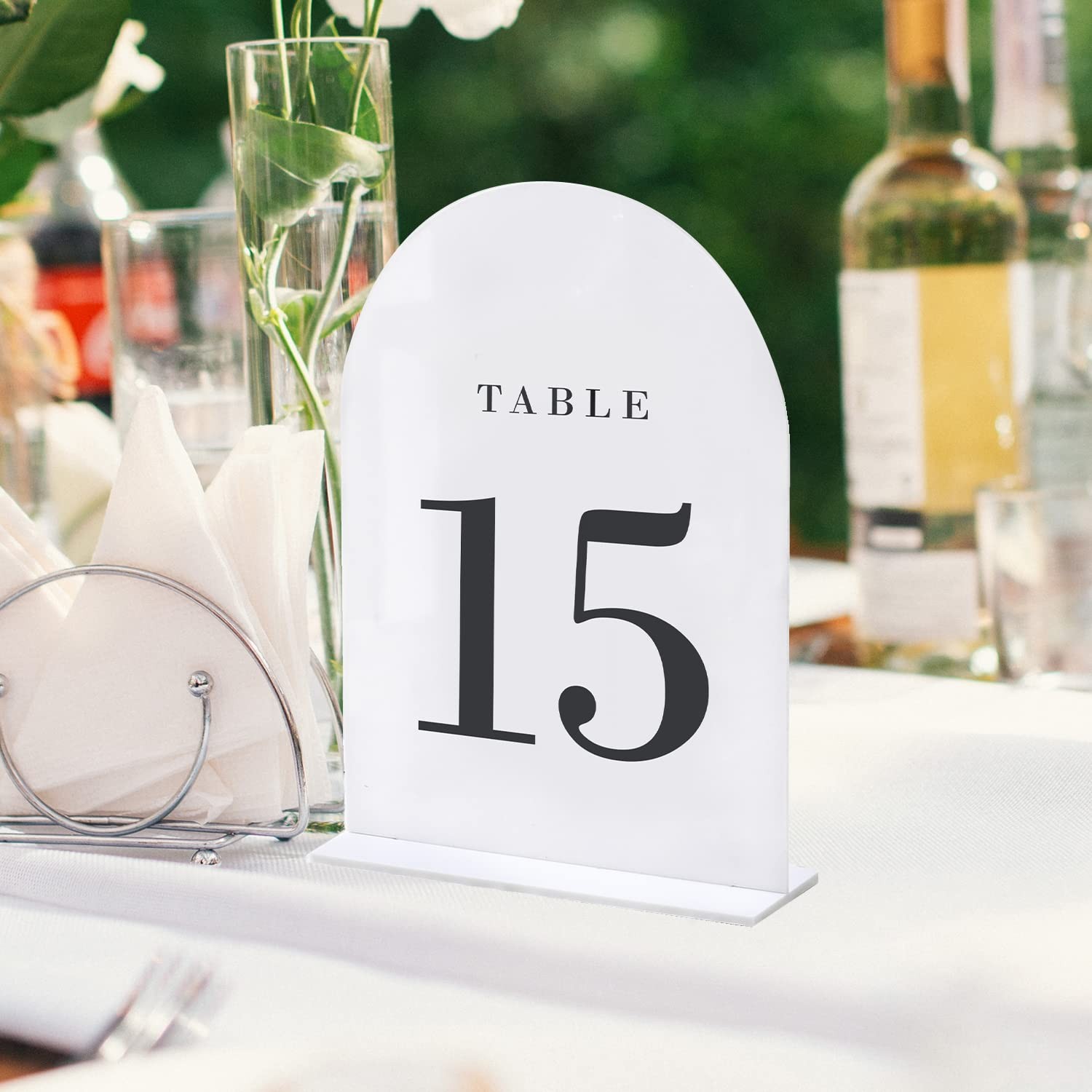White Arch Wedding Table Numbers with Stands 1-15, 5×7″ Acrylic Signs and Hol…