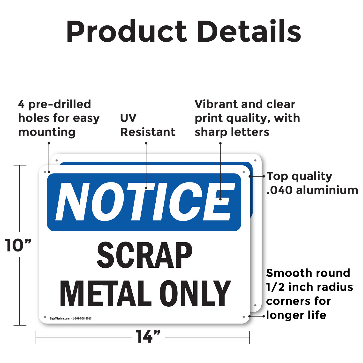 (2 Pack) Scrap Metal Only OSHA Notice Sign Decal Metal Plastic